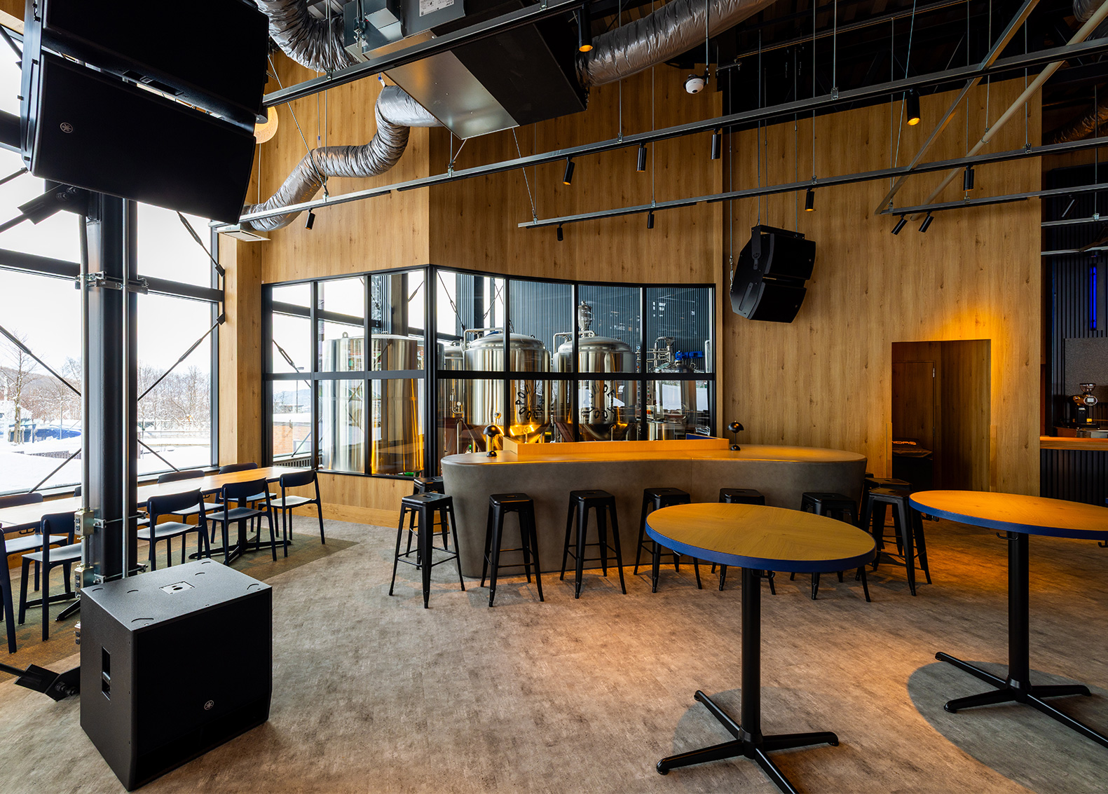 An upscale setting with an in-house brewery and a DJ spinning tunes *The brewery is scheduled to open in February