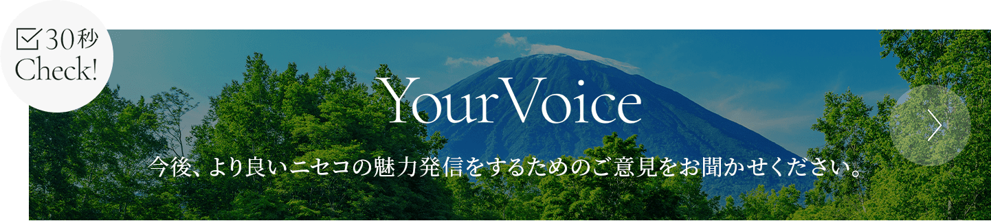 30秒 Check! Your Voice 今後、より良いニセコの魅力発信をするためのご意見をお聞かせください。